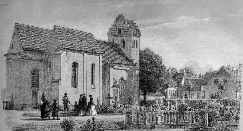 Dalum Kirke i et litografi fra 1800-tallet